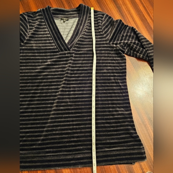 Talbots Plus Luxe Velour V Neck Long Sleeve Black Gray Striped Tunic Sz 1X EUC - Picture 7 of 11